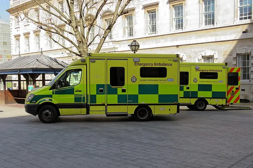 Ambulances outside a hospital