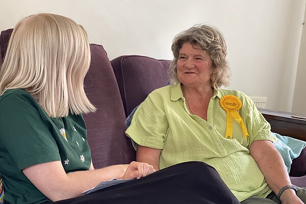 Morag talking to a resident